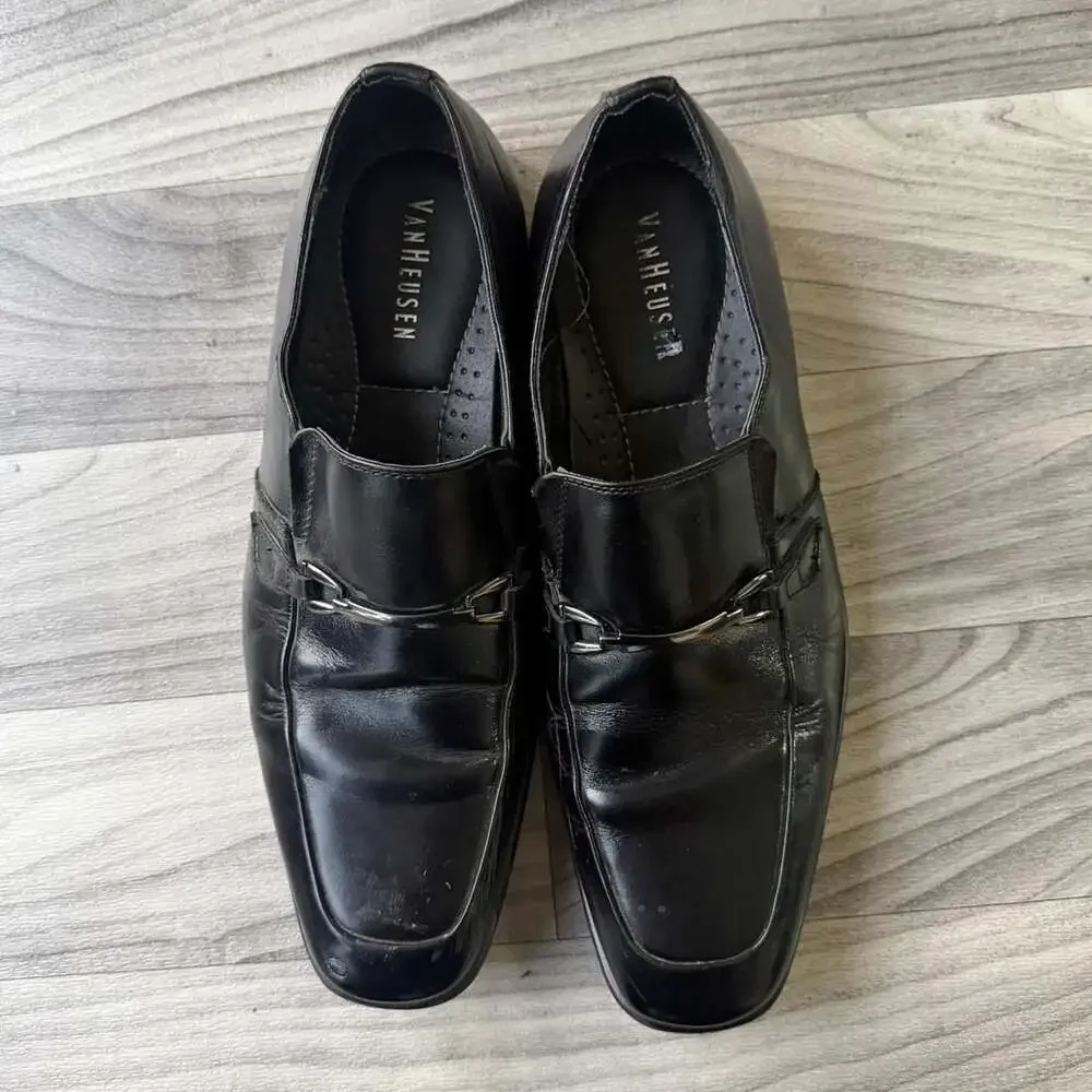 Van Heusen Men's Black Leather Bit Loafers Size 10.5